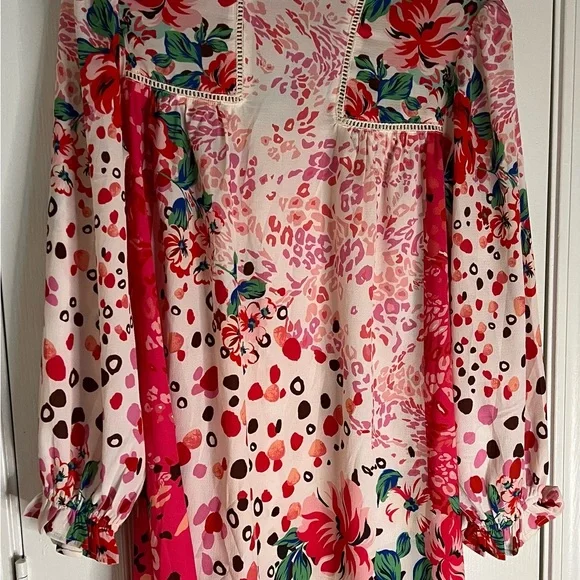 💙 4 for $40 💙 Umgee Vibrant Floral Dress in Pink and Green - Picture 3 of 7